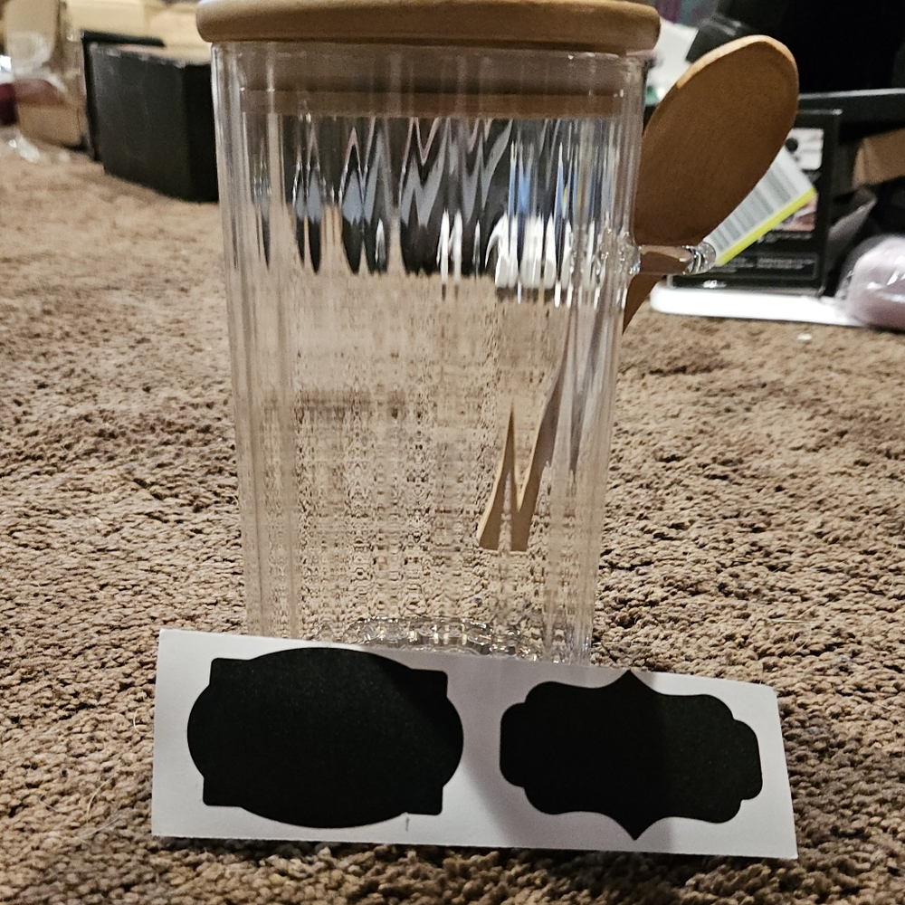 Clear Glass Jar with Wooden Lid and Spoon